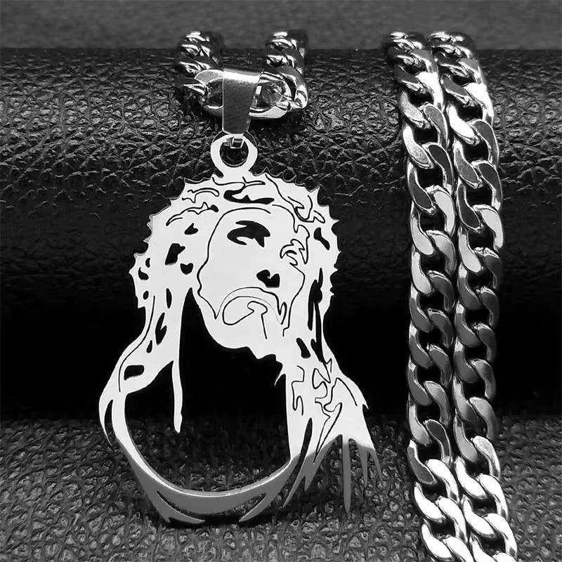 Hip Hop Punk Crown of Thorns Jesus Cross Necklace for Men Stainless Steel Gold Plated Crucifix Pendant Necklaces Jewelry N8052