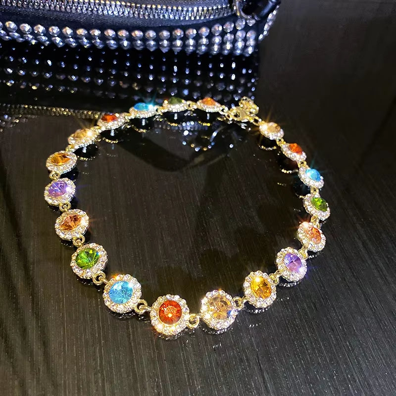 Geometric Colorful Crystal Choker Necklaces for Women Clavicle Chain Necklaces Jewelry Bijoux for Party Gift Accessories