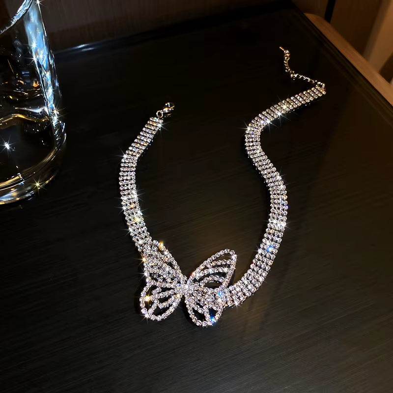 Beautiful Butterfly Crystal Choker Necklaces for Women Shine Rhinestone Necklaces Statement Jewelry Accessories