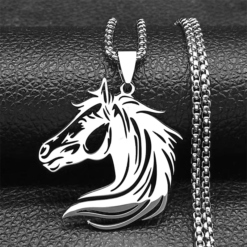 Horse Head Pendant Necklace for Women/Men Stainless Steel Animal Accessories Chain Necklaces Gift Jewelry Colar Masculino N2026