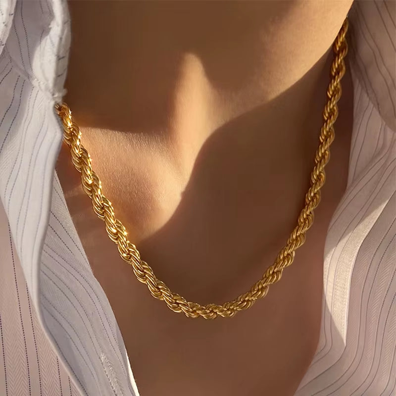 5Mm Stainless Steel Gothic Metal Twisted Rope Chain Necklaces Simple Men'S and Women'S Necklaces Jewelry Wholesale