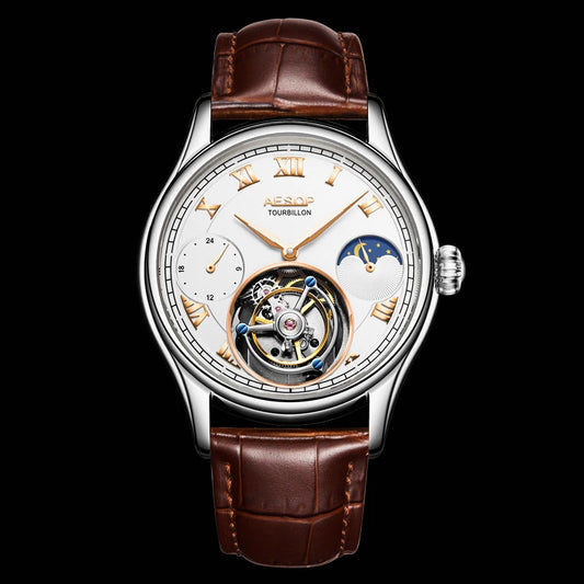 Off-Axis Tourbillon Skeleton Mechanical Watch for Men Luxury Brand Famous Moonphase Multi Function Waterproof Watches 2022