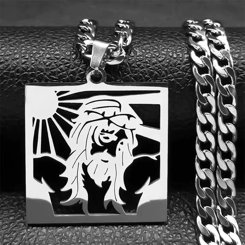 Hip Hop Punk Crown of Thorns Jesus Cross Necklace for Men Stainless Steel Gold Plated Crucifix Pendant Necklaces Jewelry N8052