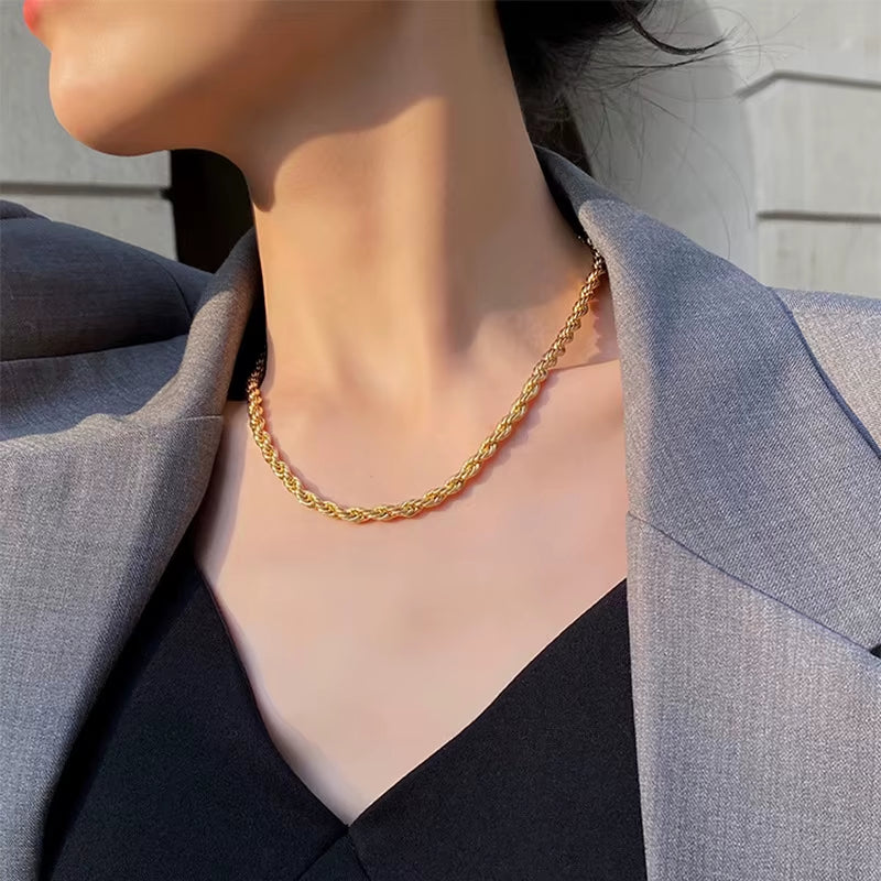 5Mm Stainless Steel Gothic Metal Twisted Rope Chain Necklaces Simple Men'S and Women'S Necklaces Jewelry Wholesale