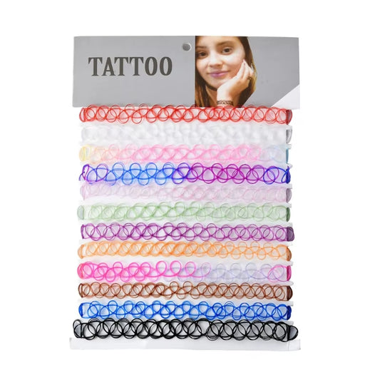 12 Pieces Vintage Hippy Stretch Tattoo Choker Necklaces Elastic Chocker Necklace Plastic Fishing Line Tattoo Necklaces