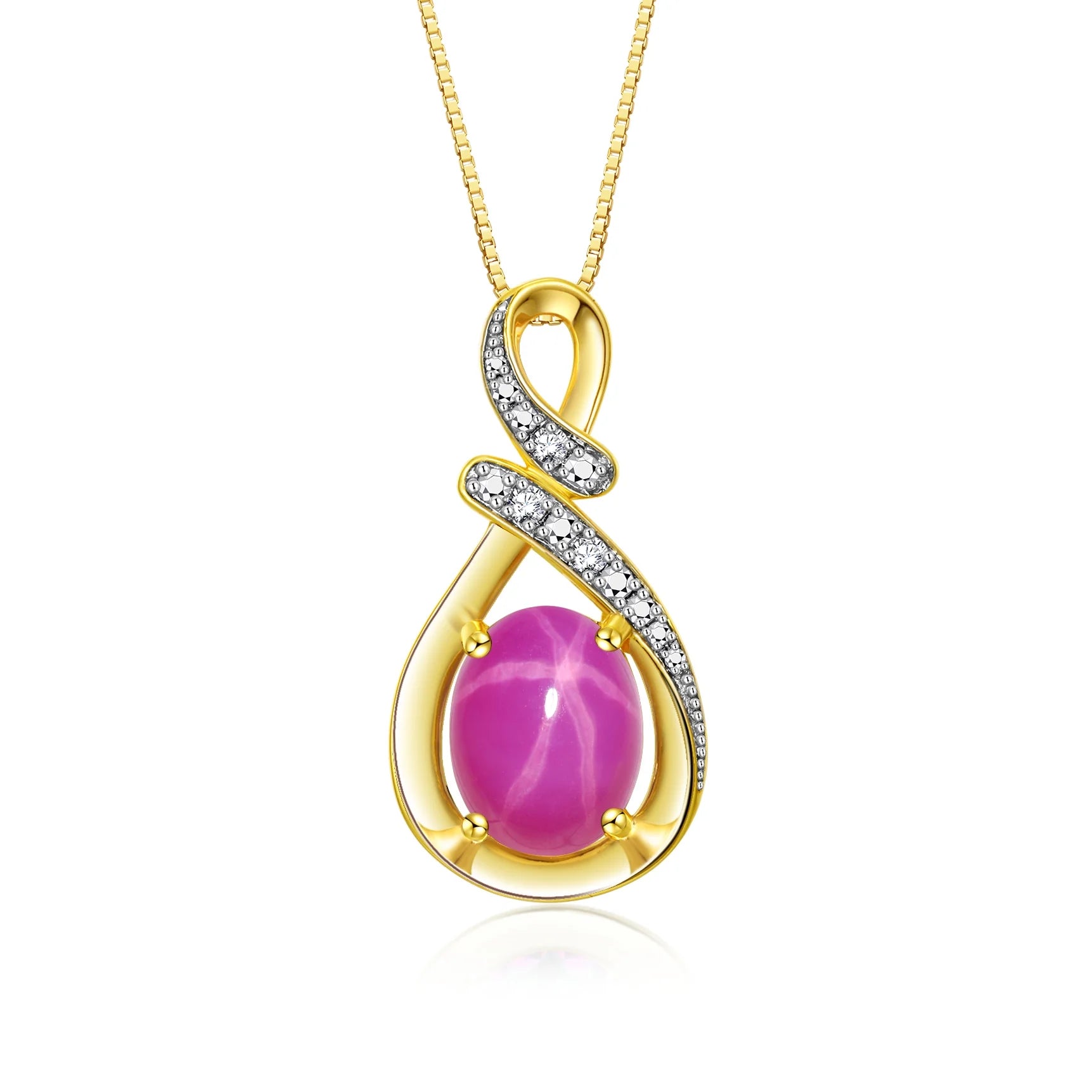 Necklace Yellow Gold Plated Silver Classic Designer Necklace Gemstone & Diamonds Pendant 18" Chain 9X7MM Star Ruby July Birthstone Womens Jewelry Silver Necklace
