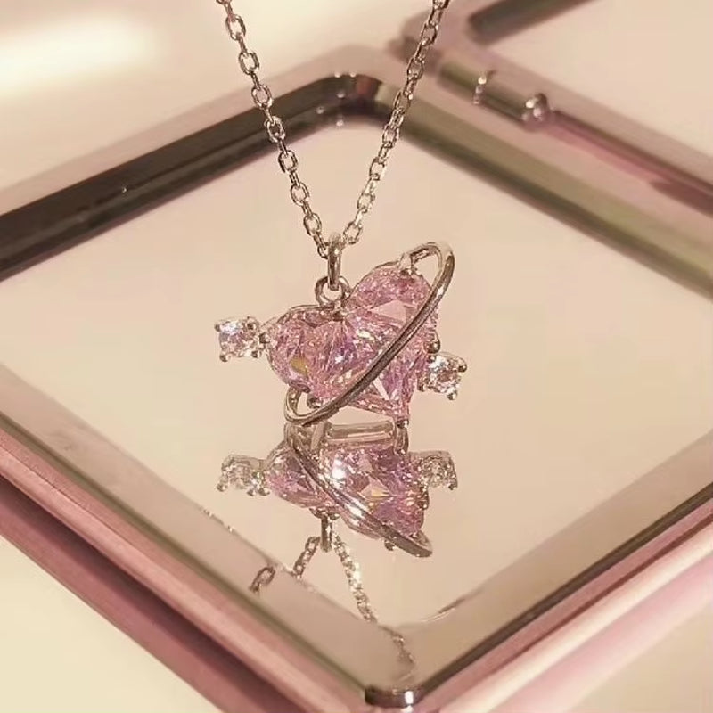 Elegant Heart Shaped Zircon Pendant Necklace Fashion Multilayer Magnetic Clasp Clavicle Chain for Women New Party Gift Jewelry
