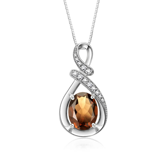 Necklace Sterling Silver Classic Designer Necklace Gemstone & Diamonds Pendant with 18" Chain 9X7MM Smoky Quartz June Birthstone Womens Jewelry Silver Necklace
