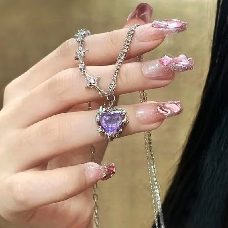 Elegant Heart Shaped Zircon Pendant Necklace Fashion Multilayer Magnetic Clasp Clavicle Chain for Women New Party Gift Jewelry