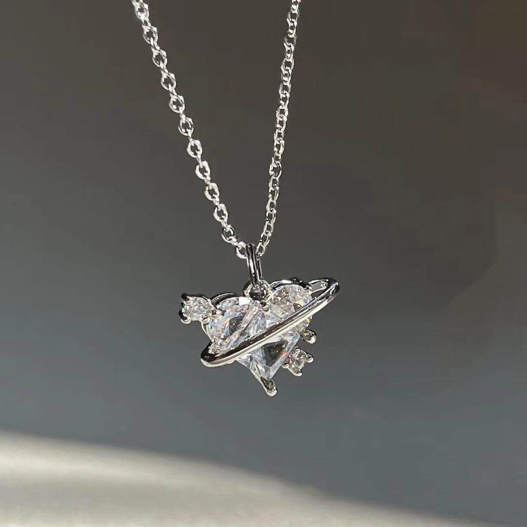 Elegant Heart Shaped Zircon Pendant Necklace Fashion Multilayer Magnetic Clasp Clavicle Chain for Women New Party Gift Jewelry