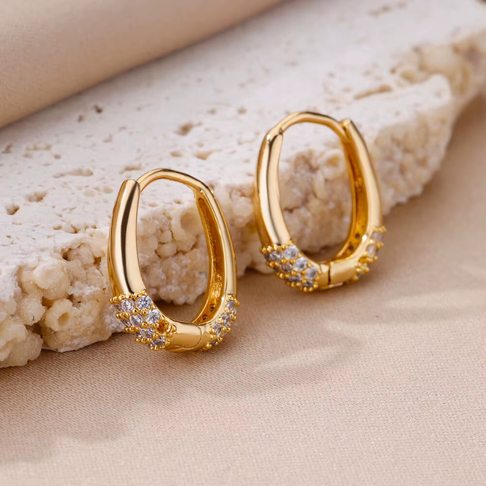 Oval Earrings for Women Waterproof Zircon Stainless Steel Earrings 2024 Trend New in Elegant Piercing Ear Jewelry Aretes Mujer