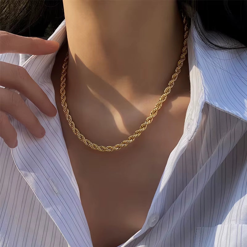 5Mm Stainless Steel Gothic Metal Twisted Rope Chain Necklaces Simple Men'S and Women'S Necklaces Jewelry Wholesale